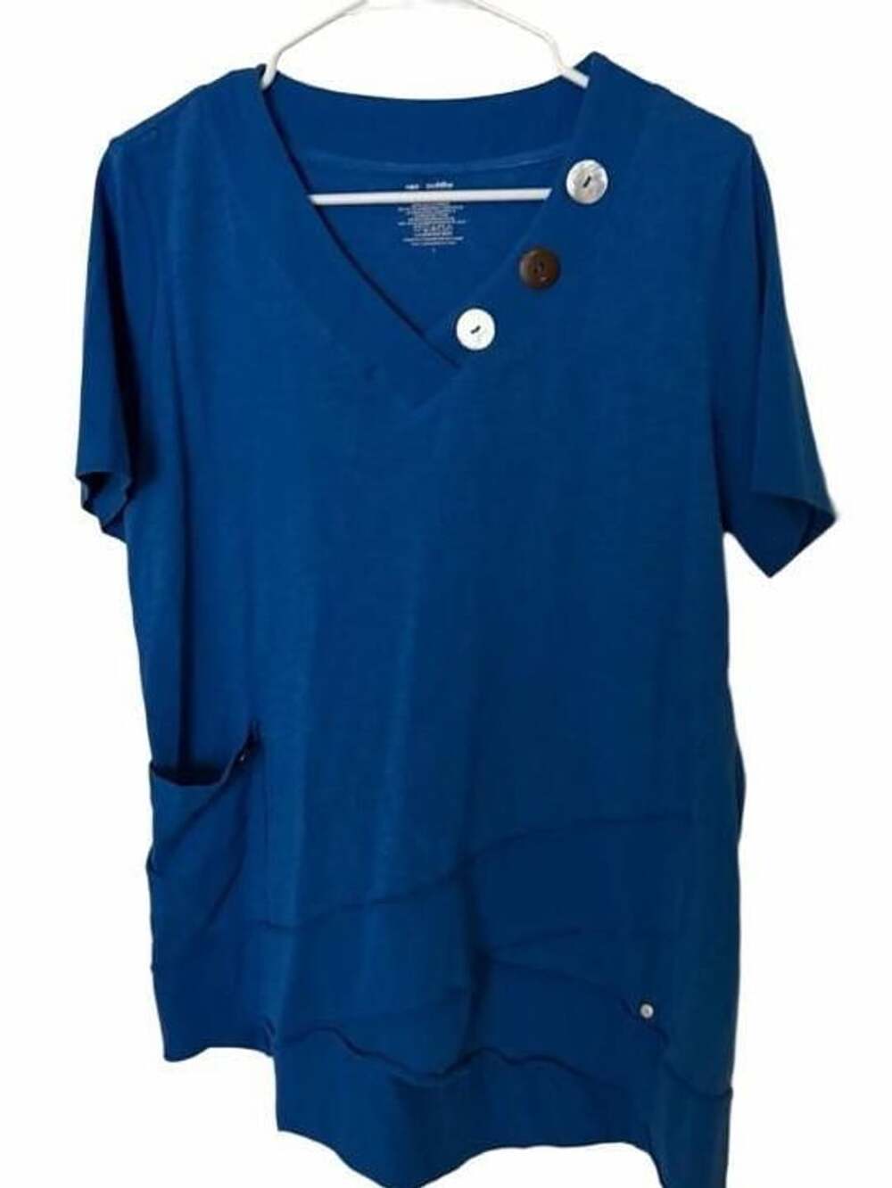 Neo Buddha Tunic Top Size L Blue Asymmetrical Hem Cotton Short Sleeve